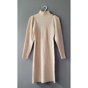 YAS Highneck Fitted Knit Sweater Dress Women's New No Tags XS 3 Buttons Shoulder